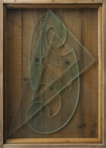 3-M. Ceroli 1970 La valigia dell'emigrante P.A. legno e cristallo cm.106x75x11,5